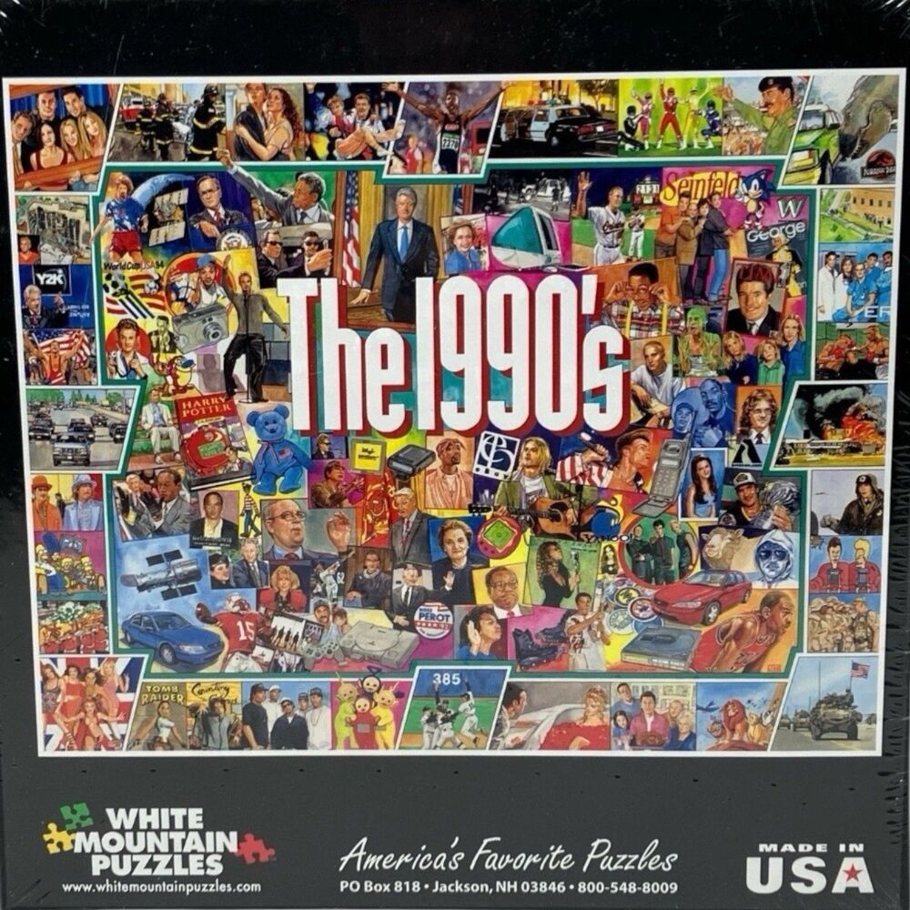 White Mountain 1990s Puzzle 1000 Piece Sealed Y2K Retro‎ Pop Culture Collage